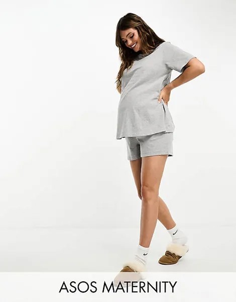Серая меланжевая хлопковая пижама Mix & Match ASOS DESIGN Maternity
