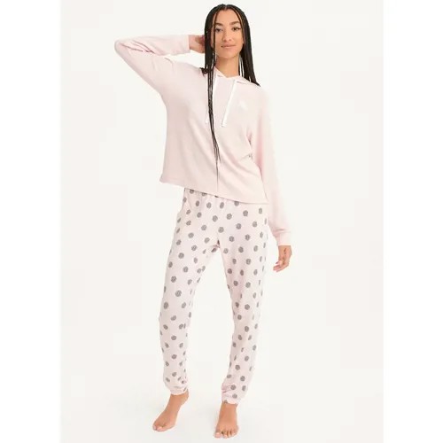 Пижама DKNY, худи, брюки, длинный рукав, пояс на резинке, трикотажная, карманы, капюшон, размер М, розовый