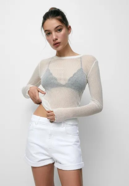 Джинсовые шорты PULL&BEAR High-Waist Mom, белый