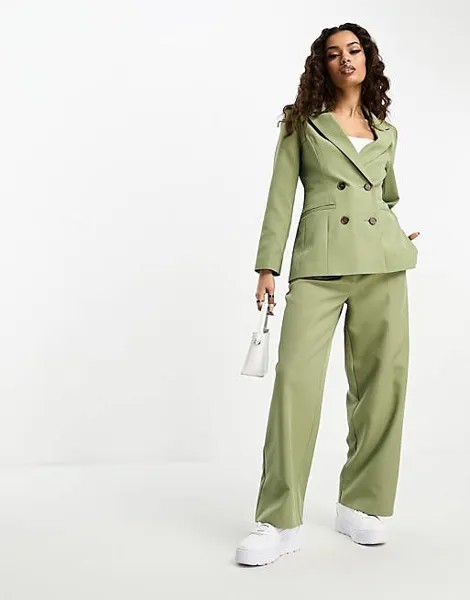 Двубортный пиджак оверсайз Miss Selfridge Petite цвета хаки - ХАКИ