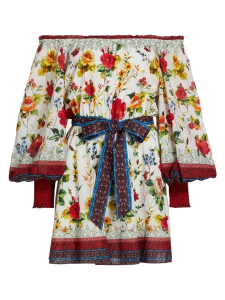 Мини-платье Mary с цветочным принтом и открытыми плечами Alice + Olivia