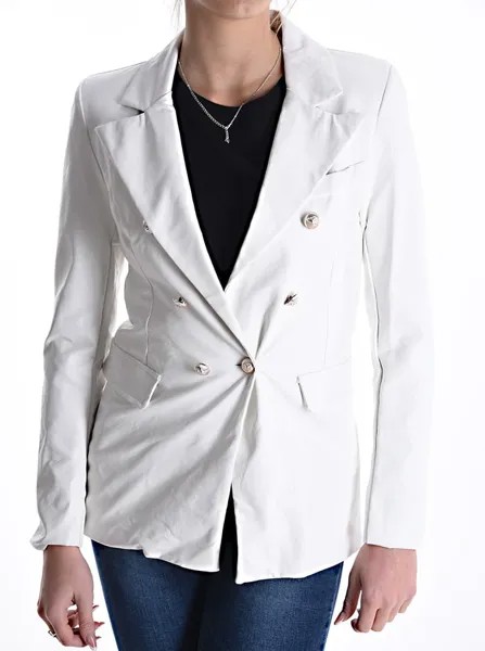 Двубортный пиджак из искусственной кожи на подкладке, белый