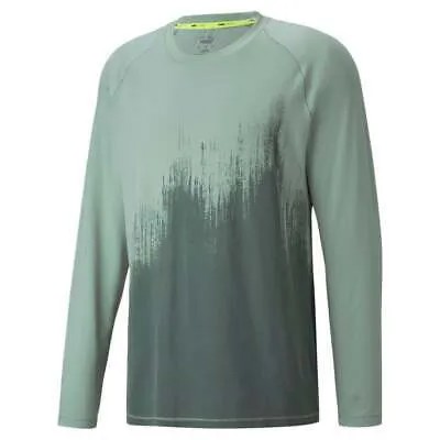 Puma Studio Yogini Graphic Long Sleeve Crew Neck Training TShirt Mens Green Casu