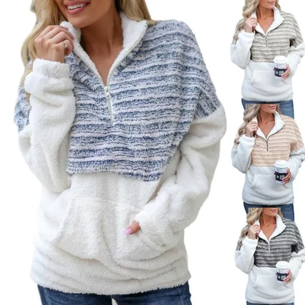 Мода женщин ы осень и зимой Циппер Pullover Топ Длинный рукав свитер Теплый пальто Плюс размер