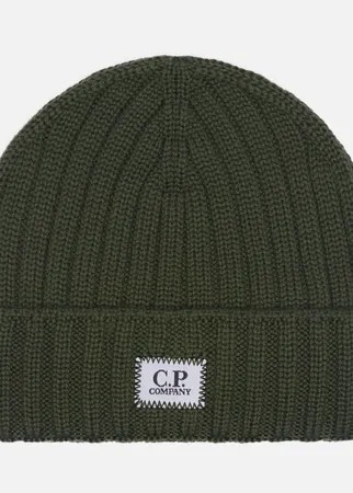 Шапка C.P. Company Extra Fine Merino Wool Logo, цвет зелёный
