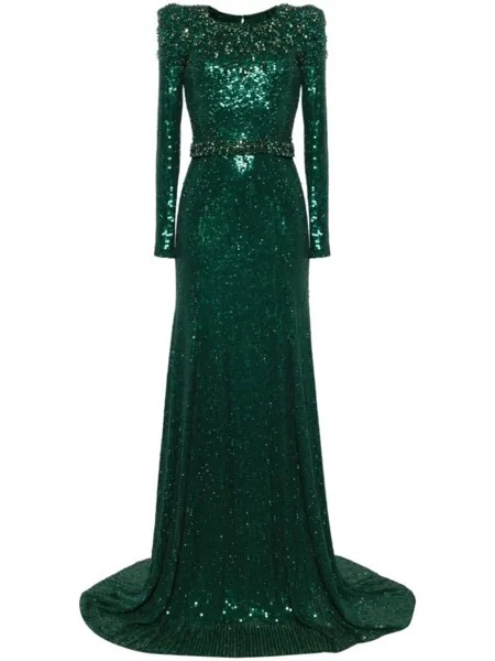 Платье Georgia с длинными рукавами и пайетками Jenny Packham, зеленый