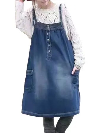 Повседневный джинс Чистый цвет Loose Women Romper Dresses