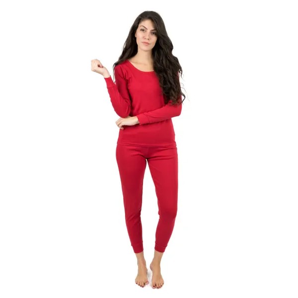 Женская хлопковая пижама из двух частей Leveret, классическая однотонная Leveret, красный