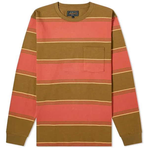 Футболка Beams Plus Long Sleeve Stripe Pocket, оливковое