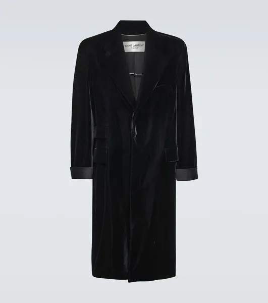 Атласное пальто оверсайз Saint Laurent, черный