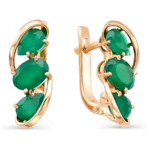 Серьги Master Brilliant, красное золото, 585 проба, агат синтетический, зеленый