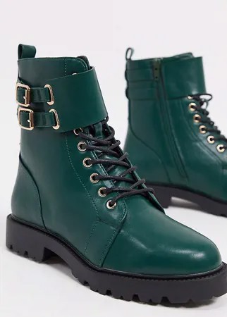 Зеленые ботинки для широкой стопы на шнуровке ASOS DESIGN-Зеленый цвет
