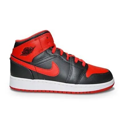 Кроссовки Nike Air Jordan 1 Mid для юниоров «Alternate Bred» (GS) DQ8423 060 черные, огненно-красные