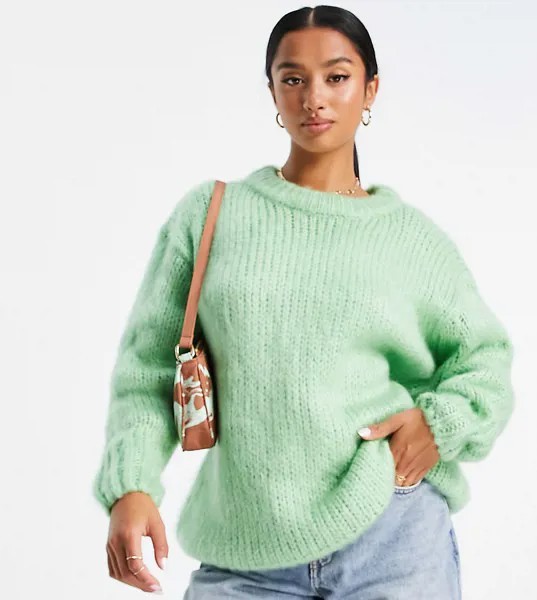 Зеленый oversized-джемпер крупной вязки ASOS DESIGN Petite-Зеленый цвет