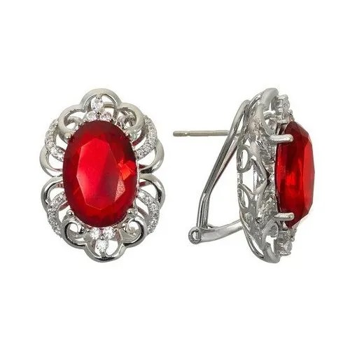 Серебряные серьги ажурные с красными фианитами