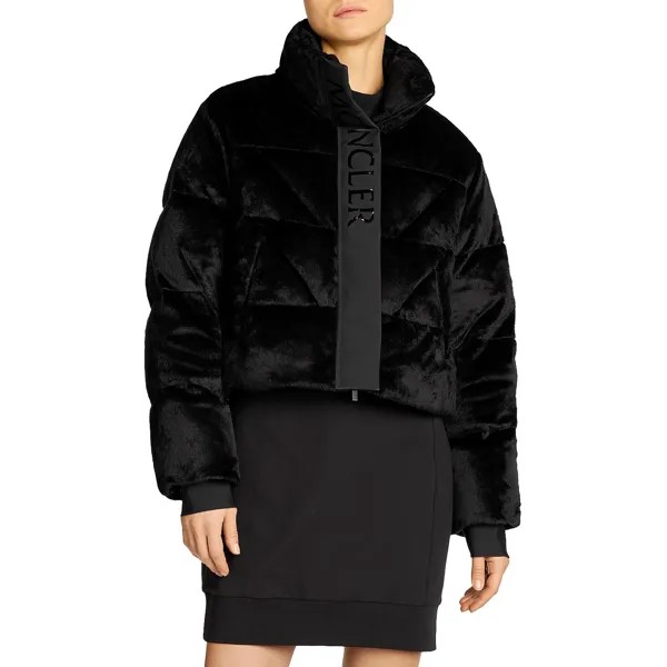 Короткая женская куртка-пуховик из искусственного меха Bourdon Moncler, черный