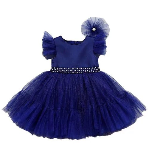 Платье пышное нарядное для девочек + заколка, цв. Синий, р 104 (4-5y)