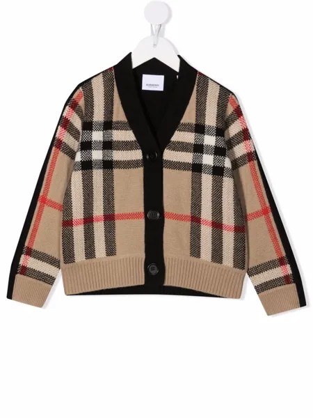 Burberry Kids жаккардовый кардиган в клетку