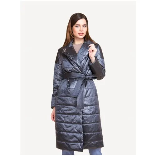 Куртка  Electrastyle, демисезон/зима, силуэт прямой, стеганая, карманы, пояс/ремень, подкладка, размер 42, синий