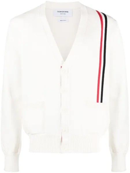 Thom Browne кардиган вязки интарсия с полосками RWB, белый