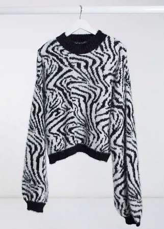 Вязаный oversized-джемпер с объемными рукавами и принтом зебры Wednesday's Girl Curve-Многоцветный
