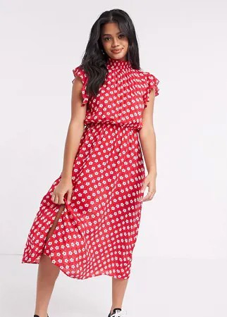 Платье миди с оборками и цветочным принтом Wednesday's Girl-Красный