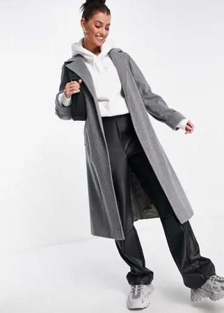 Серое меланжевое пальто из материала с добавлением шерсти с запахом Helene Berman-Серый