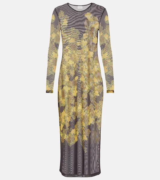Платье миди из цветочной сетки Dries Van Noten, желтый