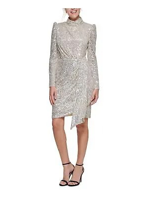 ELIZA J Женская серебряная драпированная юбка-футляр с длинными рукавами 14