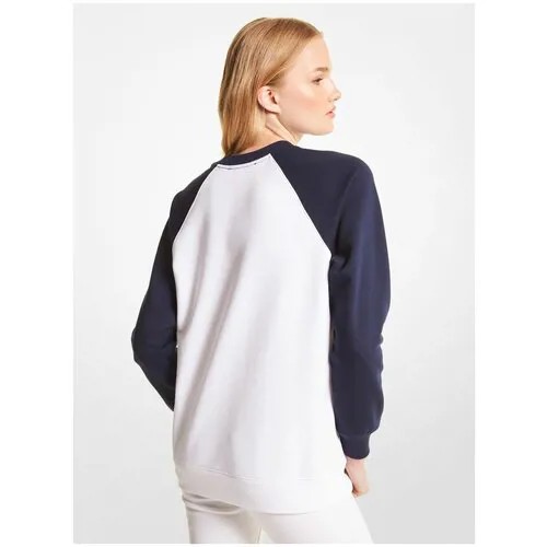 Свитшот MICHAEL KORS S белый с синими рукавам и лого на груди Logo Color-Block Cotton Blend Sweatshirt