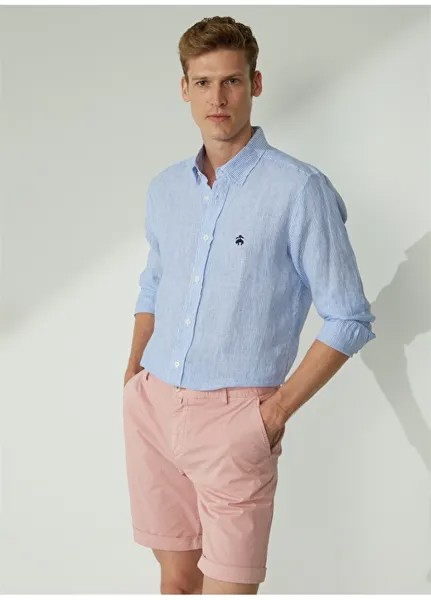 Синяя мужская рубашка Slim Fit с классическим воротником Brooks Brothers