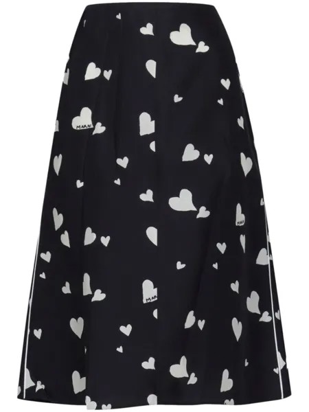 Marni расклешенная юбка Bunch of Hearts, черный