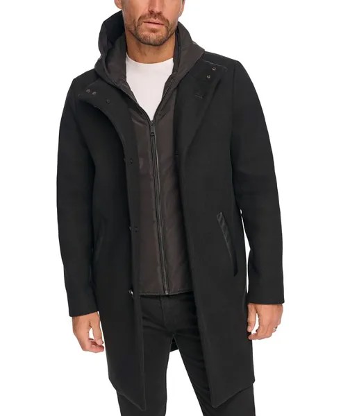 Мужское автомобильное пальто со съемным капюшоном и пуговицами Kenneth Cole, черный