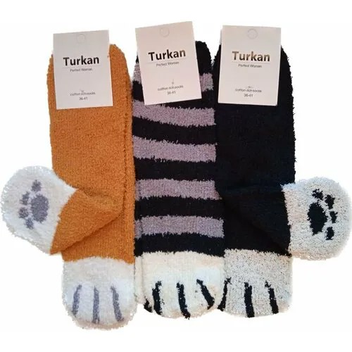 Женские носки Turkan средние, бесшовные, махровые, на Новый год, вязаные, фантазийные, ослабленная резинка, размер 36-41, мультиколор