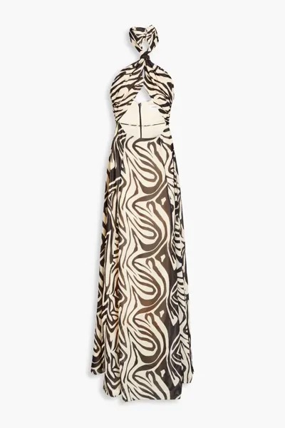 Платье макси из крепа Mona с вырезом и вырезом халтер Ronny Kobo, цвет Animal print