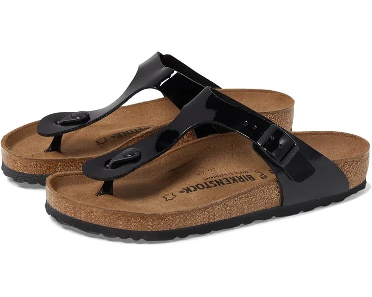 Сандалии Birkenstock Gizeh - Birko-Flor & Birkibuc, цвет Black Patent Birko-Flor