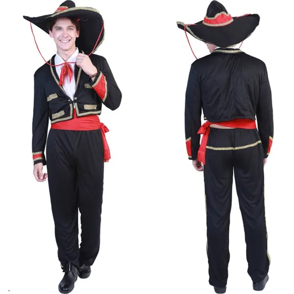 Мужской карнавальный костюм на Хэллоуин, Мексиканский костюм для косплея, кепка + куртка + топ + брюки + ремень, наряды, модная одежда для выст...