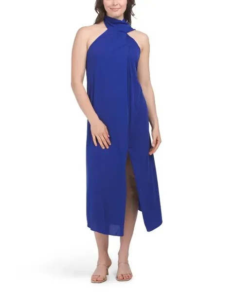 Коктейльное платье Kali с бретельками на шее Halston, цвет Iris