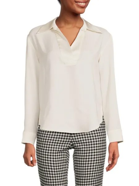 Атласная рубашка с воротником Johnny Saks Fifth Avenue, цвет Off White