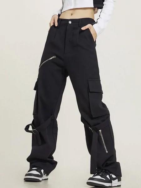 Комбинезон на молнии с несколькими карманами, прямые повседневные брюки-карго для мужчин и женщин, одежда на весну, корейская мода, уличные брюки