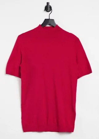 Малиновая трикотажная облегающая футболка с высоким воротом ASOS DESIGN-Красный