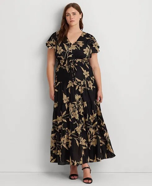 Платье макси с цветочным принтом и развевающимися рукавами больших размеров Lauren Ralph Lauren, мультиколор