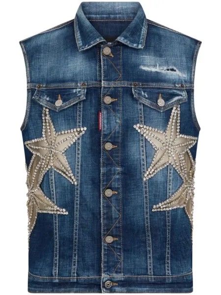 Dsquared2 star-appliqué denim vest, синий
