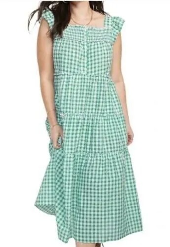 Платье миди Old Navy Green в мелкую клетку со сборками, размер L