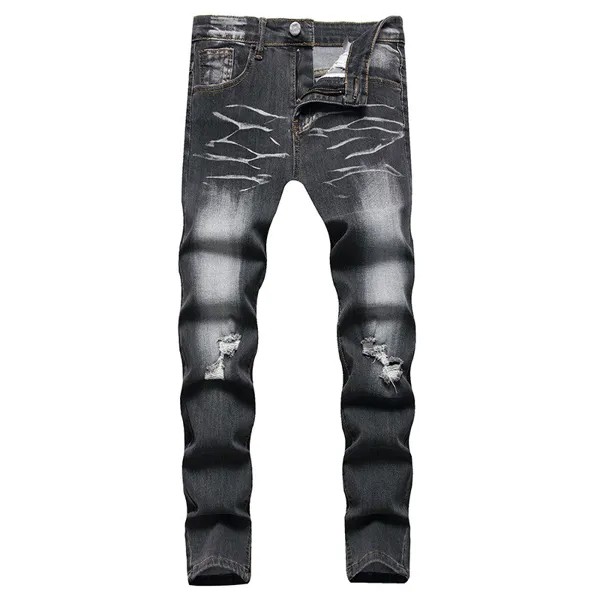 Мужские модные рваные джинсовые брюки, высококачественные зауженные черные серые джинсы, уличные модные сексуальные джинсы, повседневные джинсы