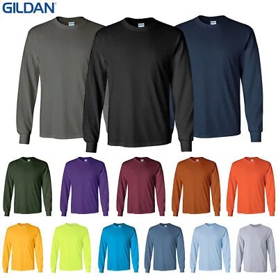 Gildan Мужская рубашка с длинным рукавом 2400 Ультра-хлопок с круглым вырезом Спортивная рубашка