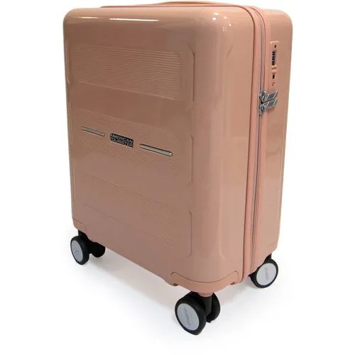 Чемодан American Tourister, поликарбонат, ребра жесткости, износостойкий, 34 л, размер S, бежевый