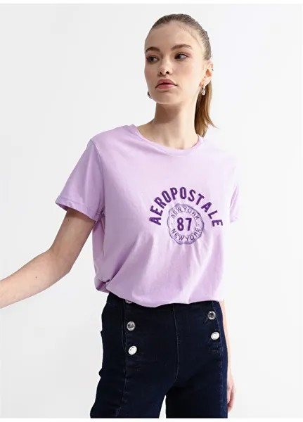 Сиреневая женская футболка с круглым вырезом с вышивкой Aeropostale