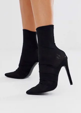 Черные полусапожки с эластичными манжетами Public Desire Noir Sheer-Черный