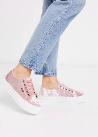 Розовые кроссовки на платформе со шнуровкой Levi-Розовый